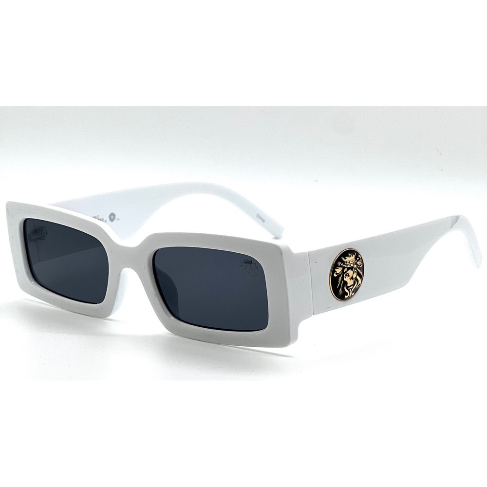 White Frame Sunglasses Rectangle Unique Visual Dark Black Lens UV40 Protection - Picture 7 of 9